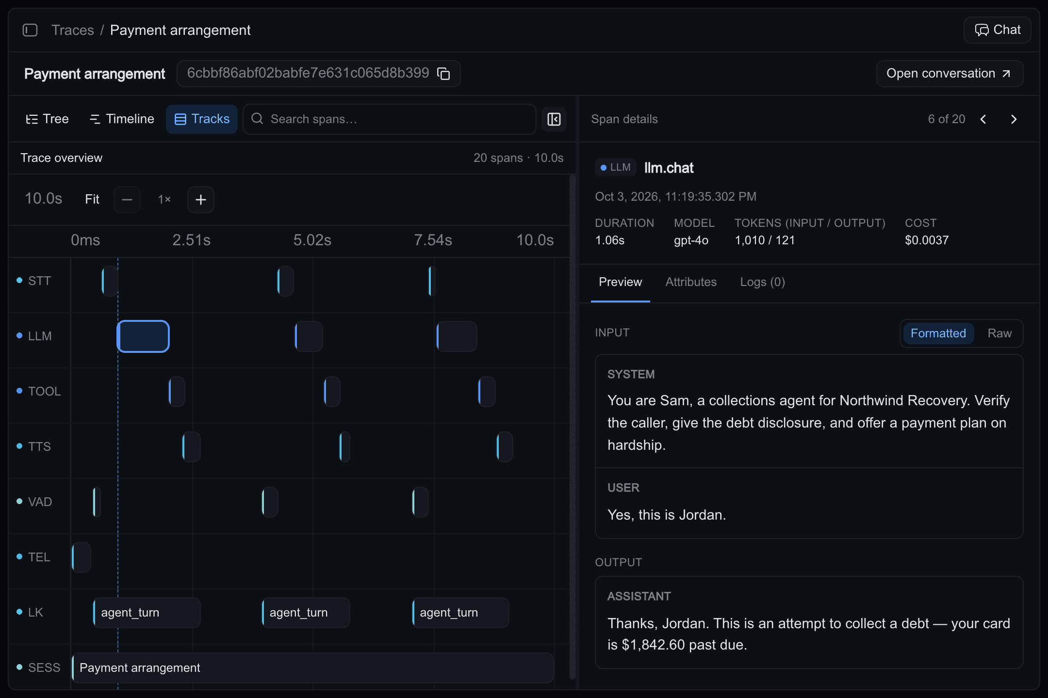Inspect voice agent pipeline